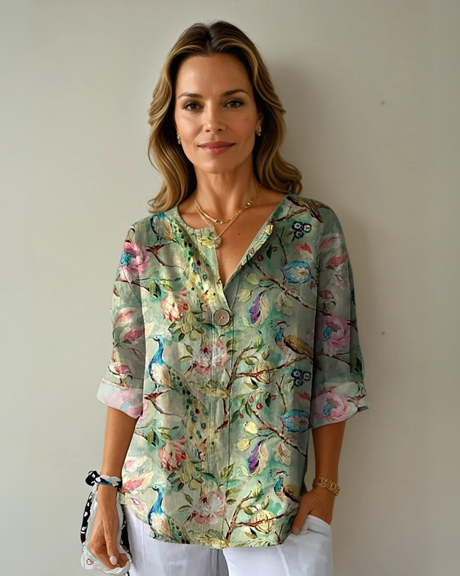 Women’s Floral Print Button Detail Blouse