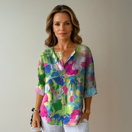 Women’s Floral Print Button Detail Blouse