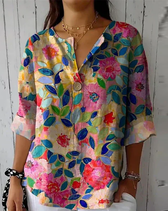 Women’s Floral Print Button Detail Blouse