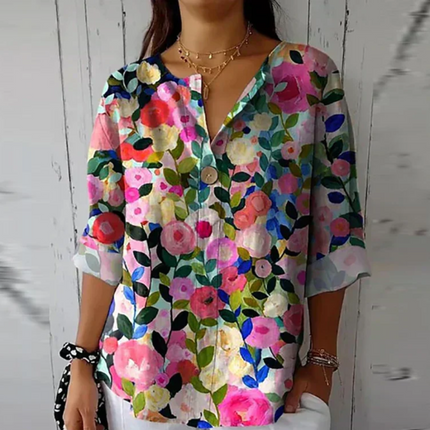 Women’s Floral Print Button Detail Blouse