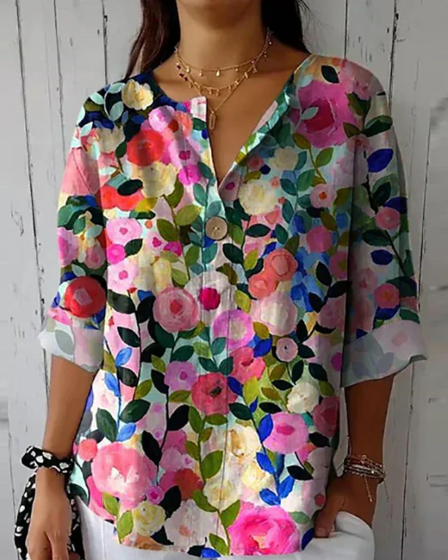 Women’s Floral Print Button Detail Blouse