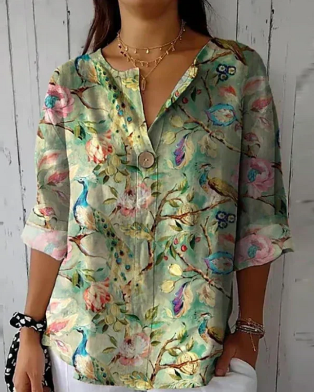 Women’s Floral Print Button Detail Blouse