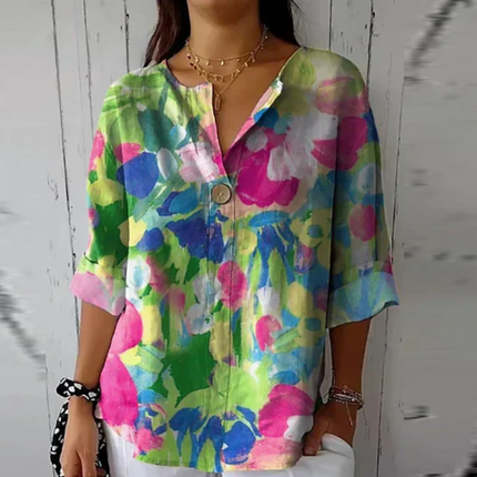 Women’s Floral Print Button Detail Blouse