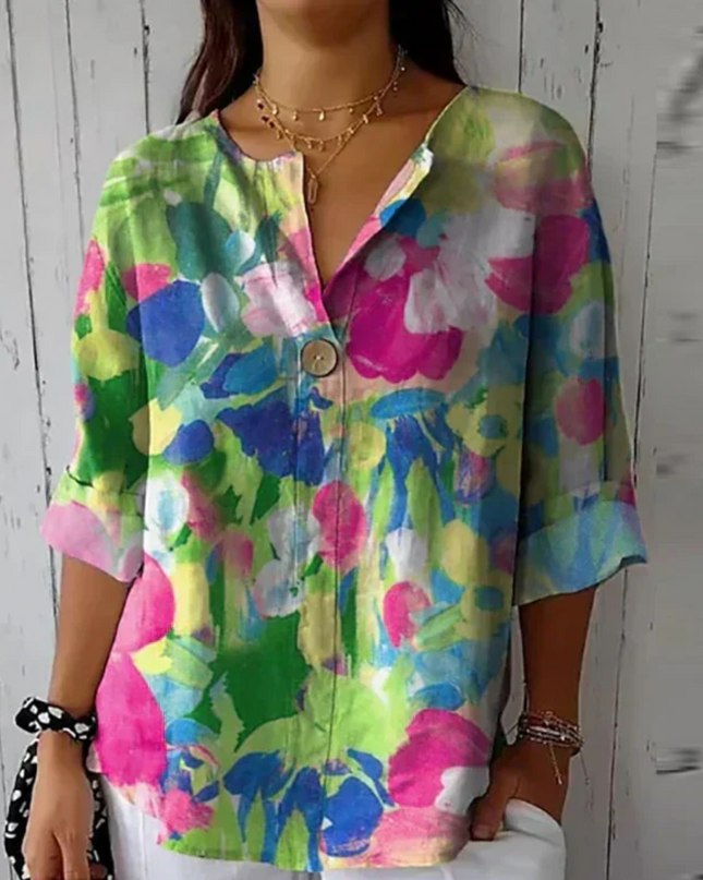 Women’s Floral Print Button Detail Blouse