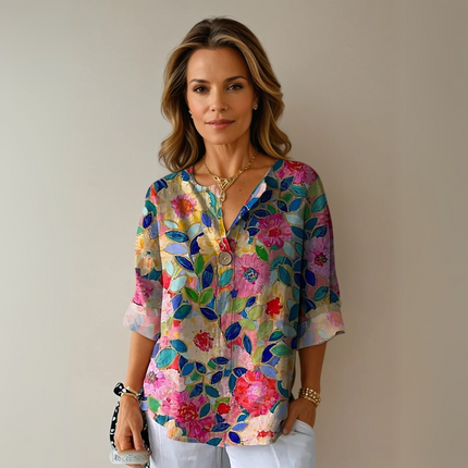 Women’s Floral Print Button Detail Blouse