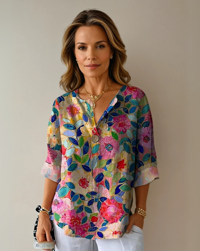 Women’s Floral Print Button Detail Blouse