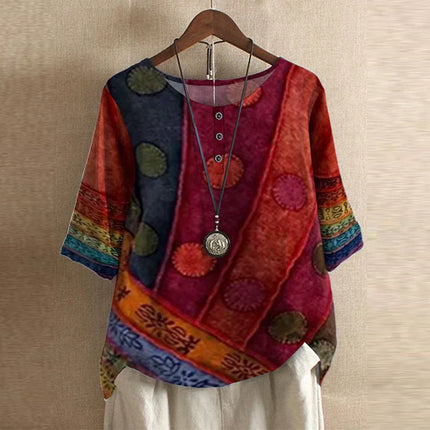 Women’s Floral Textured Button Detail Top