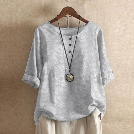 Women’s Floral Textured Button Detail Top
