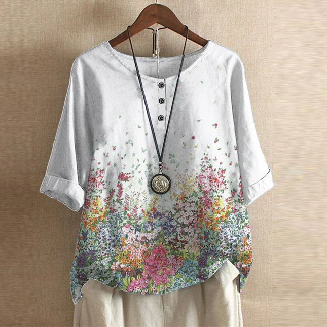 Women’s Floral Textured Button Detail Top