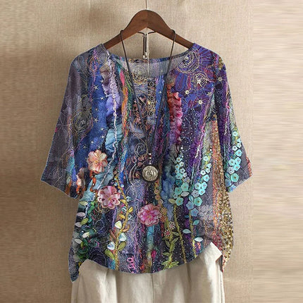 Women’s Floral Textured Button Detail Top