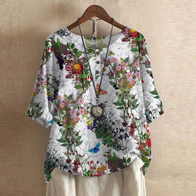 Women’s Floral Textured Button Detail Top