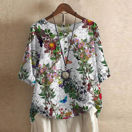 Women’s Floral Textured Button Detail Top