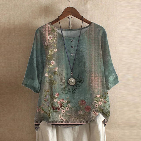 Women’s Floral Textured Button Detail Top