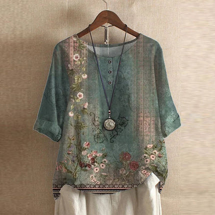 Women’s Floral Textured Button Detail Top