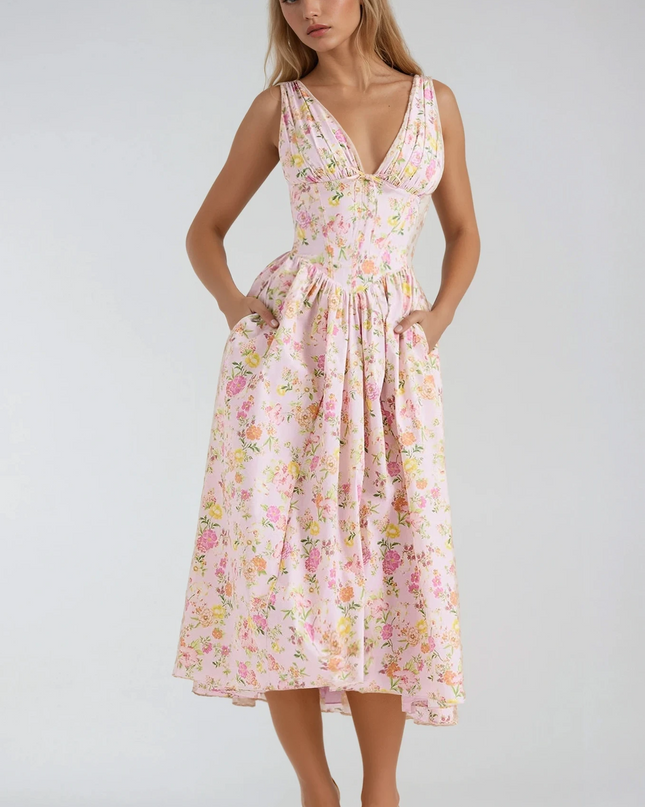 Women’s Floral V-Neck Midi Dress