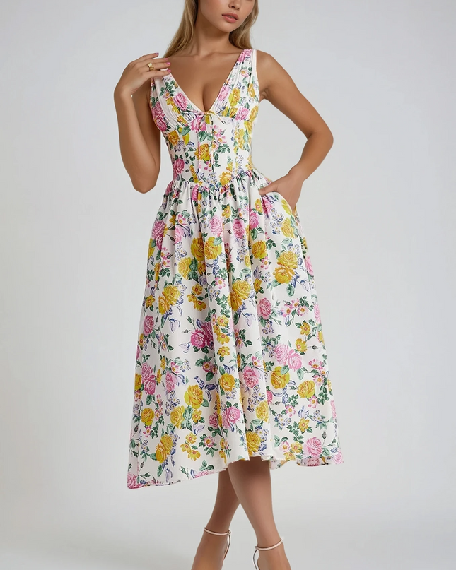 Women’s Floral V-Neck Midi Dress