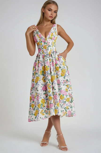 Women’s Floral V-Neck Midi Dress