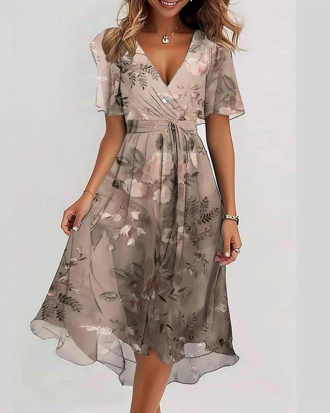Women’s Flutter Sleeve Floral Wrap Dress