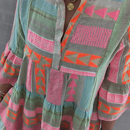 Women’s Geometric Patchwork Tiered Dress
