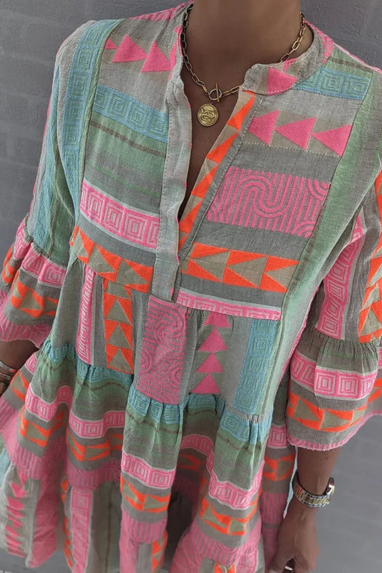 Women’s Geometric Patchwork Tiered Dress