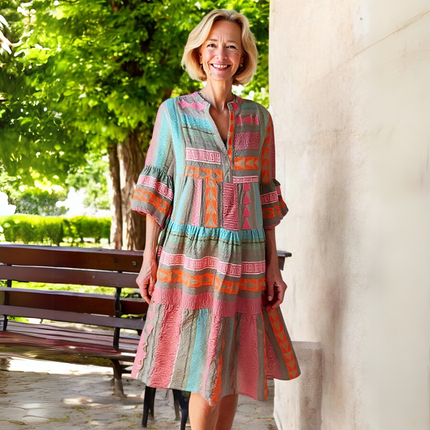 Women’s Geometric Patchwork Tiered Dress