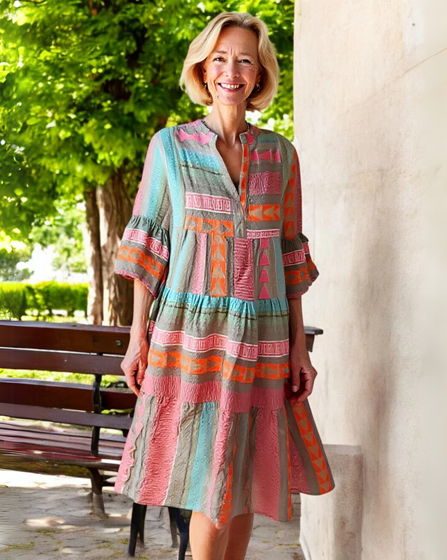 Women’s Geometric Patchwork Tiered Dress