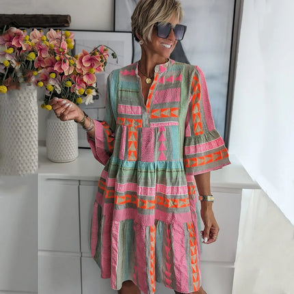 Women’s Geometric Patchwork Tiered Dress