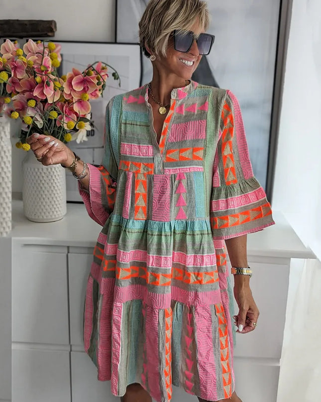 Women’s Geometric Patchwork Tiered Dress