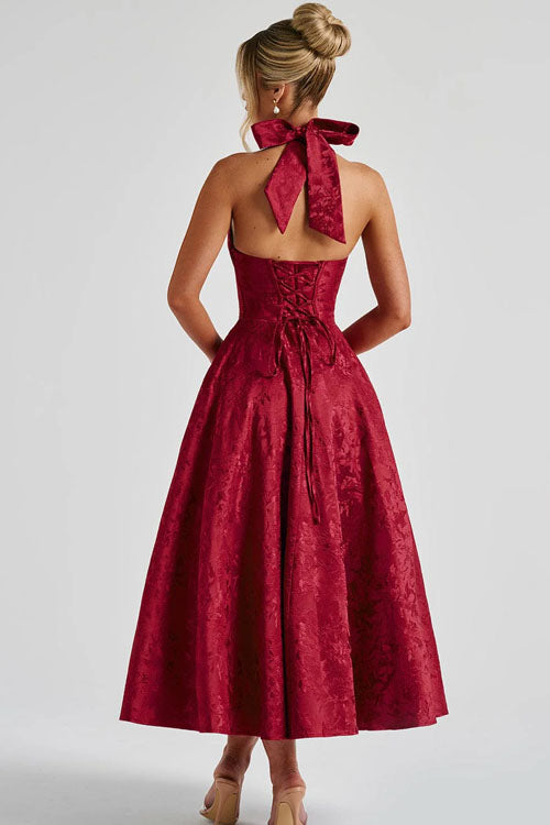 Women’s Jacquard Halter Midi Dress