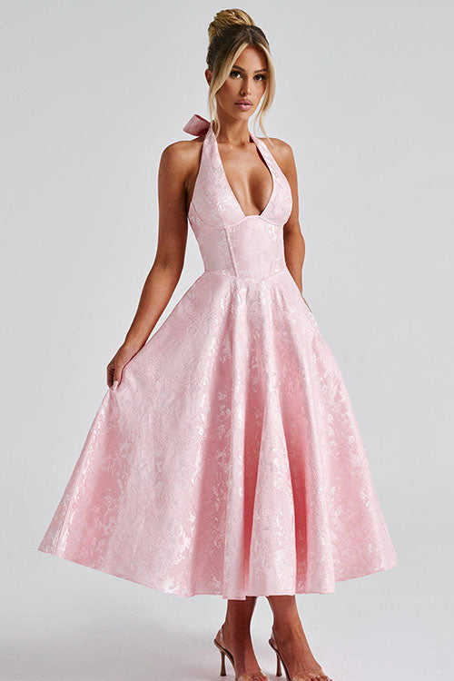 Women’s Jacquard Halter Midi Dress