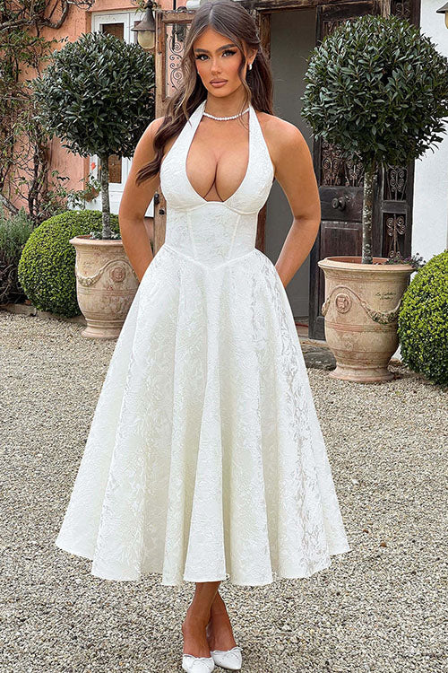 Women’s Jacquard Halter Midi Dress
