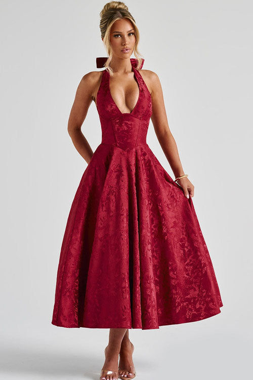 Women’s Jacquard Halter Midi Dress