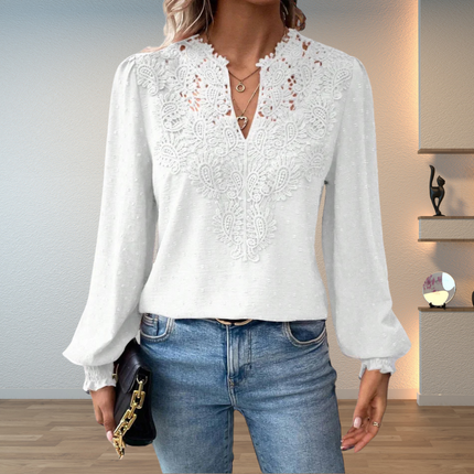 Women’s Lace Trim V-Neck Blouse
