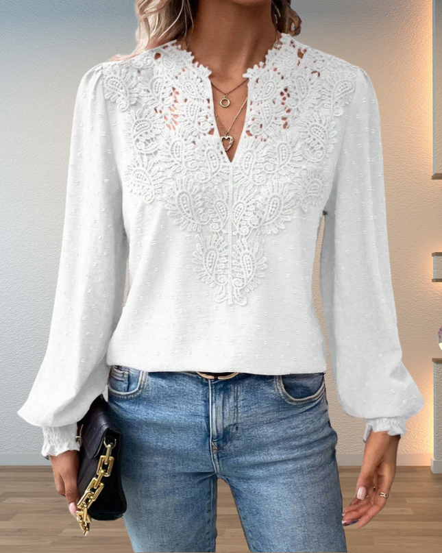 Women’s Lace Trim V-Neck Blouse