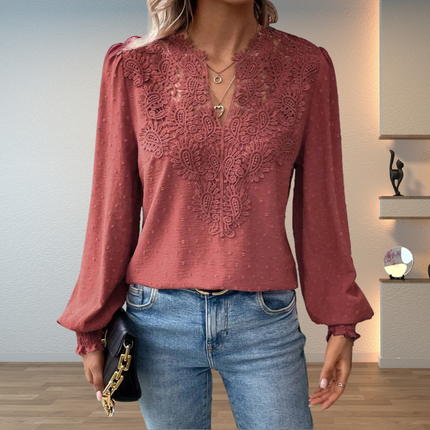 Women’s Lace Trim V-Neck Blouse