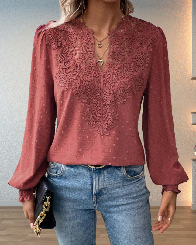 Women’s Lace Trim V-Neck Blouse