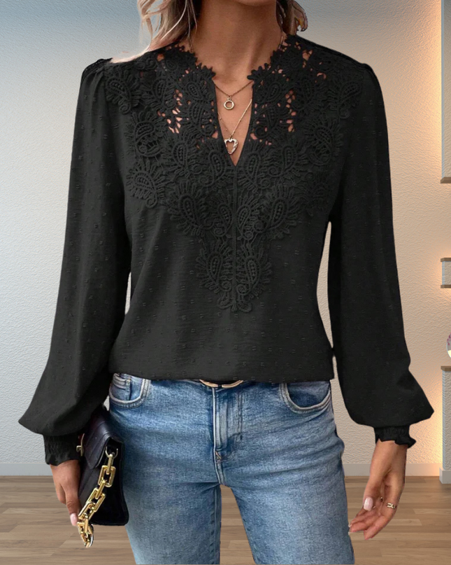 Women’s Lace Trim V-Neck Blouse