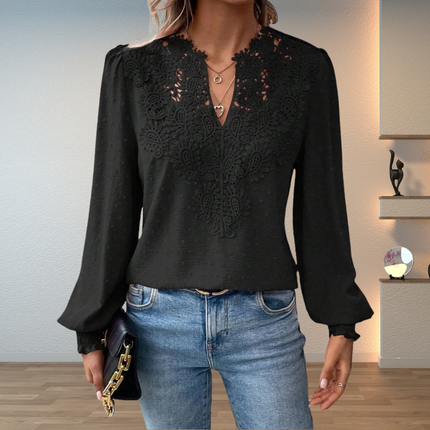 Women’s Lace Trim V-Neck Blouse