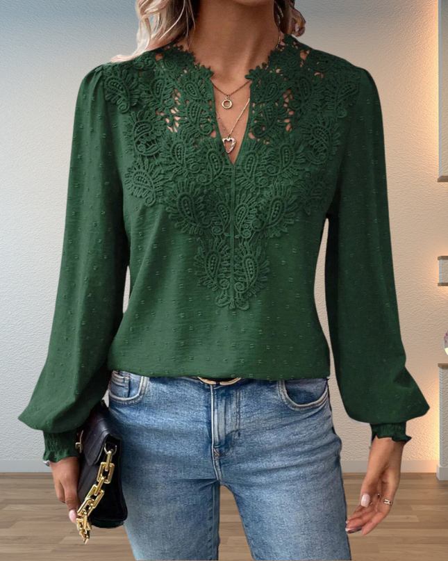 Women’s Lace Trim V-Neck Blouse