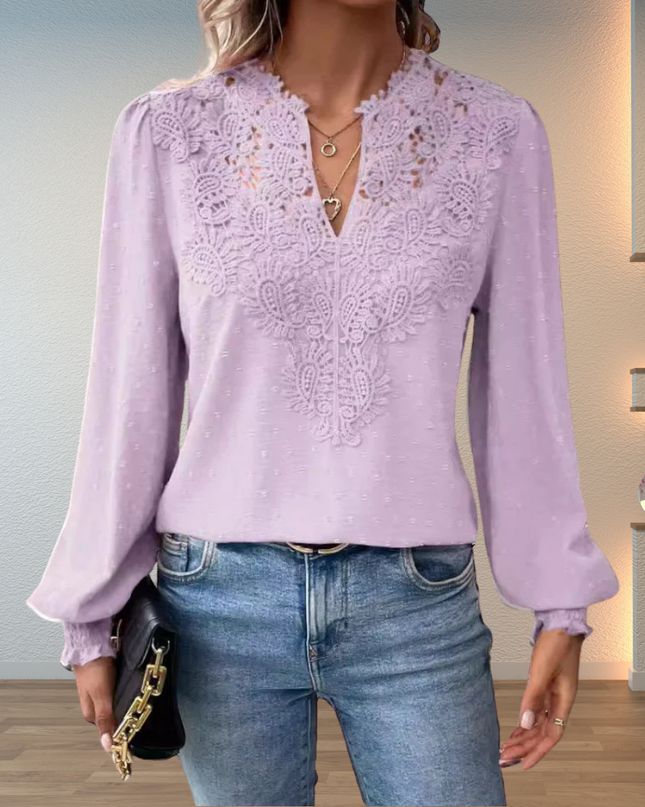 Women’s Lace Trim V-Neck Blouse