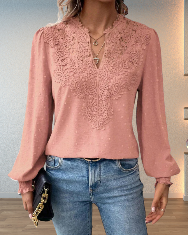 Women’s Lace Trim V-Neck Blouse