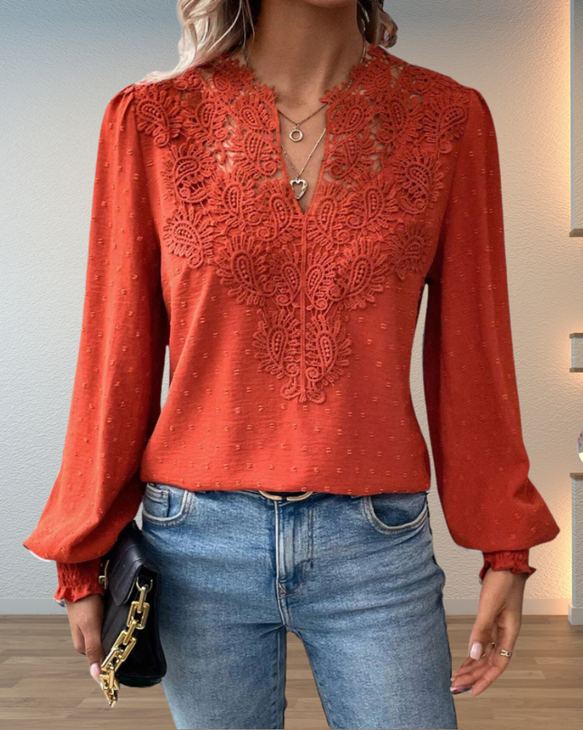 Women’s Lace Trim V-Neck Blouse