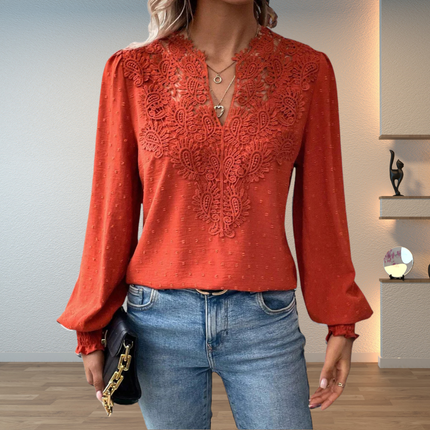 Women’s Lace Trim V-Neck Blouse