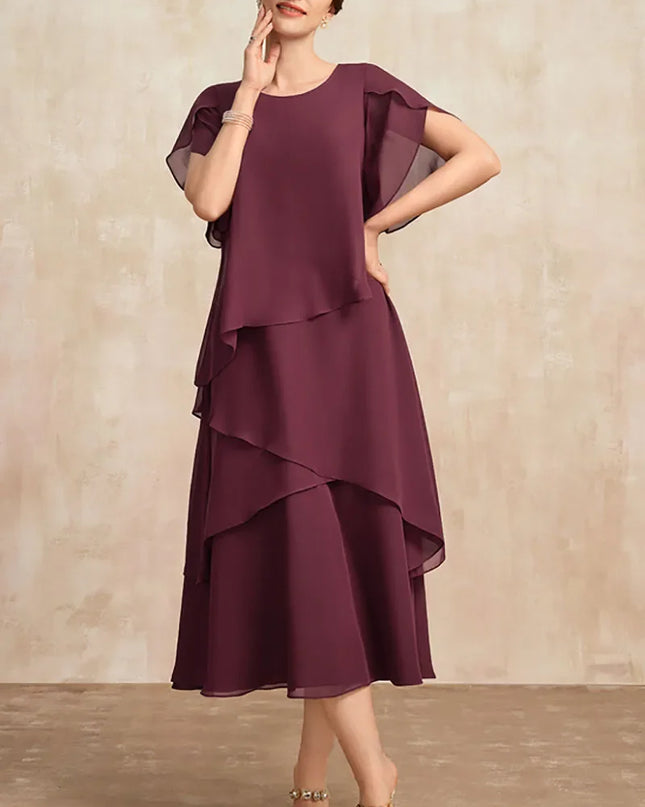 Women’s Layered Chiffon Midi Wedding Guest Dress