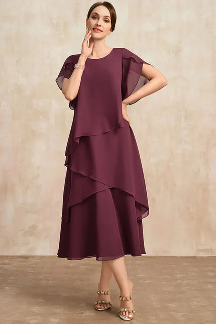 Women’s Layered Chiffon Midi Wedding Guest Dress