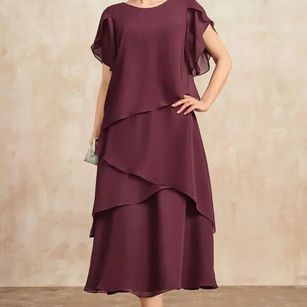 Women’s Layered Chiffon Midi Wedding Guest Dress