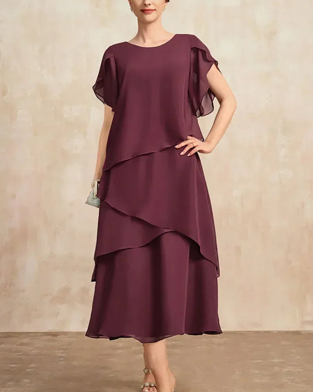 Women’s Layered Chiffon Midi Wedding Guest Dress