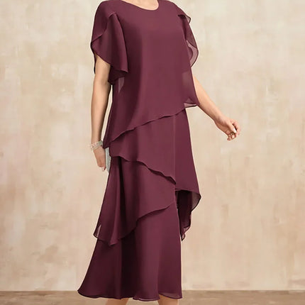 Women’s Layered Chiffon Midi Wedding Guest Dress