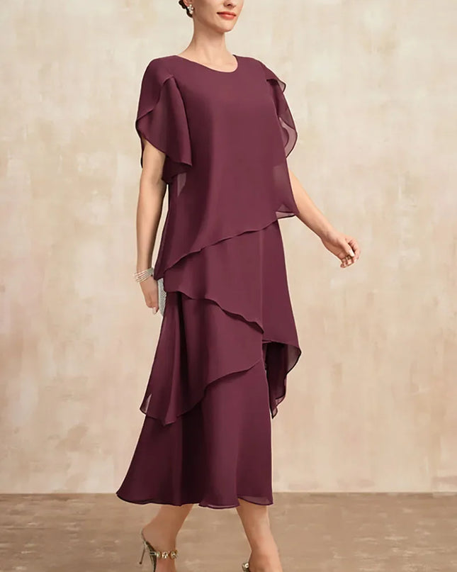 Women’s Layered Chiffon Midi Wedding Guest Dress
