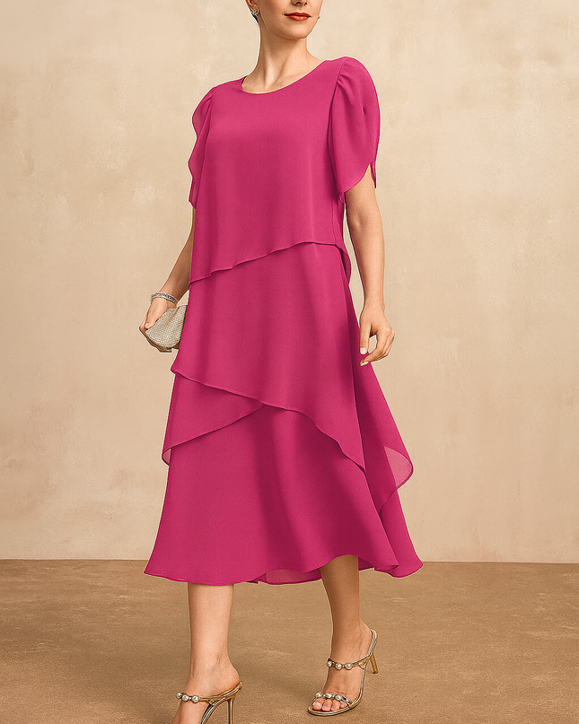 Women’s Layered Chiffon Midi Wedding Guest Dress
